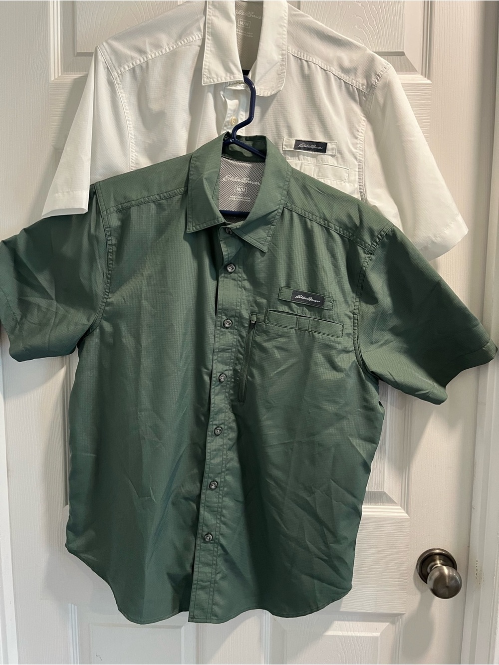 Lot of 2..Eddie Bauer Short-Sleeve Button-Down Shirts — Green & White Set